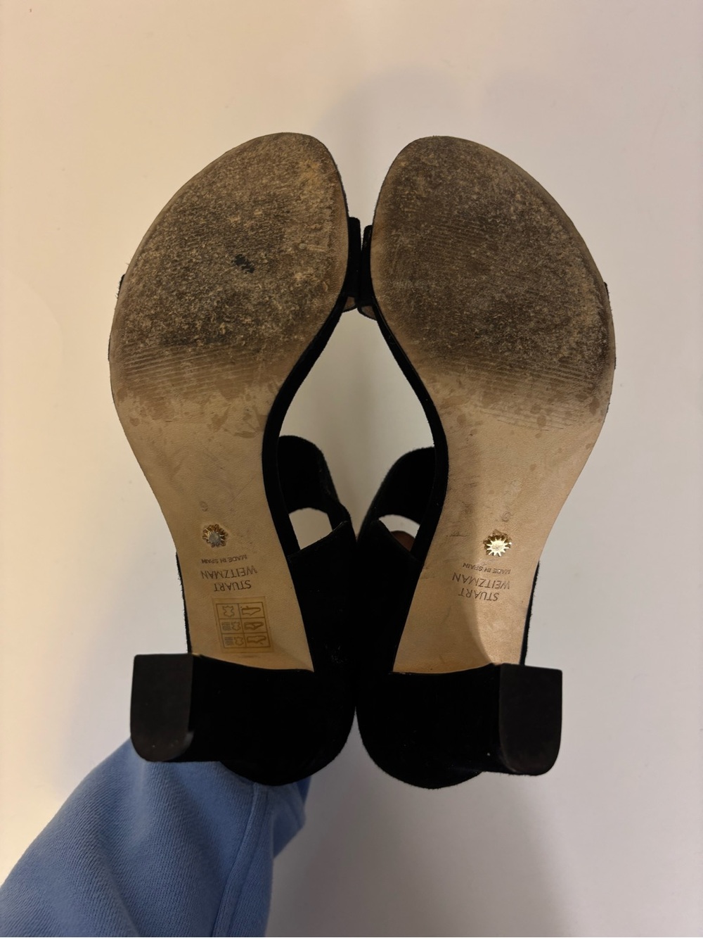 Stuart Weitzman Black Suede Mid Block Heel Sandals Women’s 6 - Picture 7 of 9